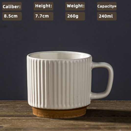 240ML Household Vertical Pattern Relief Mug Ceramic Handgrip Drinking Cup for Coffee and Milk Couple Ear-Hanging Cup drinkware - Image 6