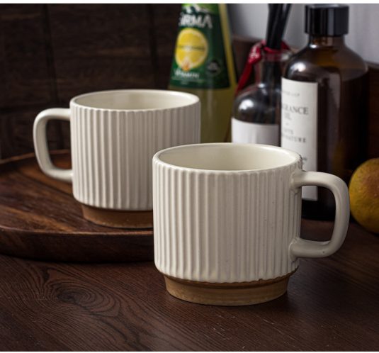 240ML Household Vertical Pattern Relief Mug Ceramic Handgrip Drinking Cup for Coffee and Milk Couple Ear-Hanging Cup drinkware - Image 5