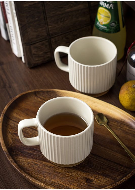 240ML Household Vertical Pattern Relief Mug Ceramic Handgrip Drinking Cup for Coffee and Milk Couple Ear-Hanging Cup drinkware - Image 3
