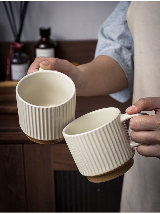 240ML Household Vertical Pattern Relief Mug Ceramic Handgrip Drinking Cup for Coffee and Milk Couple Ear-Hanging Cup drinkware - Image 2