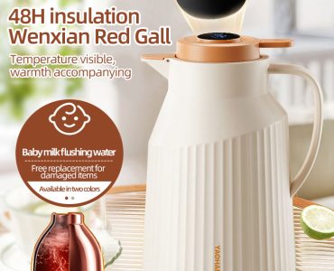 1.5L Capacity Insulated Vacuum Flasks Stylish Glass Liner Coffee Pot with Temperature Display for Hot Beverages