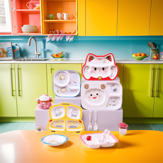 Durable Melamine Dinner Plate for baby products&Kids with Divided Compartments Safe Toddler Feeding Tableware Kindergarten - Image 8