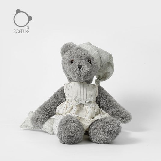 Children's Sleep Comfort Dolls Gray Pajamas with Bear Plush Toys Wearing Hats Soft Bear Dolls Birthday Gifts Age 0 24 Months - Image 3