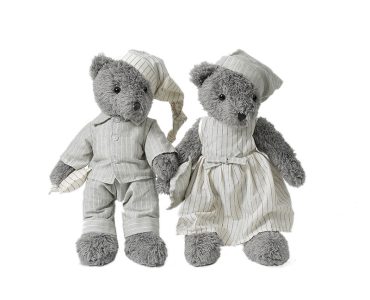 Children's Sleep Comfort Dolls Gray Pajamas with Bear Plush Toys Wearing Hats Soft Bear Dolls Birthday Gifts Age 0 24 Months