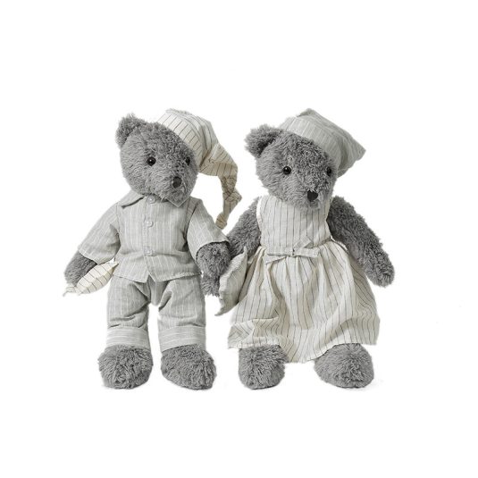 Children's Sleep Comfort Dolls Gray Pajamas with Bear Plush Toys Wearing Hats Soft Bear Dolls Birthday Gifts Age 0 24 Months